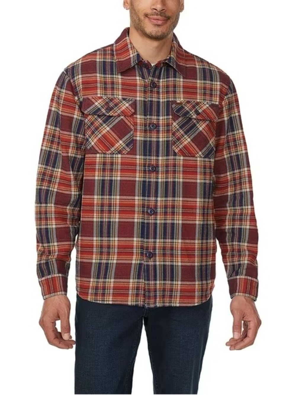 Buffalo Jeans - Orange and Navy Plaid Flannel Shirt Jacket